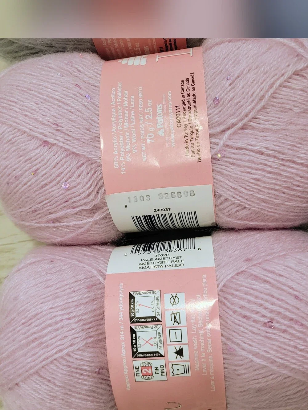 1.45 lb Lot 9 Skeins Patrons Lace Sequin Yarn Moonstone Pale Blue Topaz Amethyst